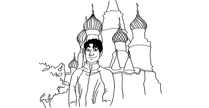 same young man standing in front of St. Basil's Cathedral