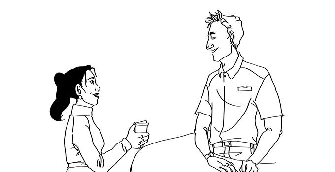 Amanda getting her coffee from the barista