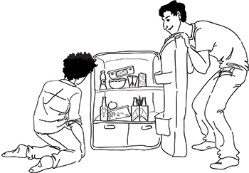 Denis and Josh looking in the fridge