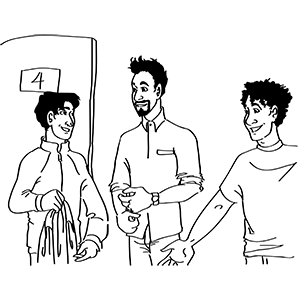 Denis with Josh and Tony. Josh is holding a jacket.