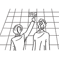 NM pointing out window on high rise building