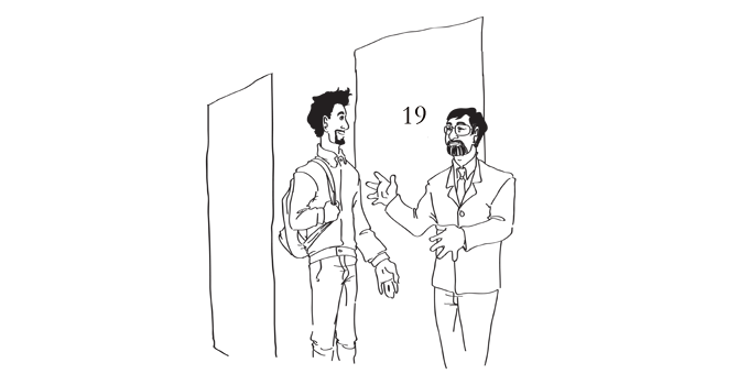 Tony standing in hallway with unknown man (Georgii Vladimirovich) in front of room 19