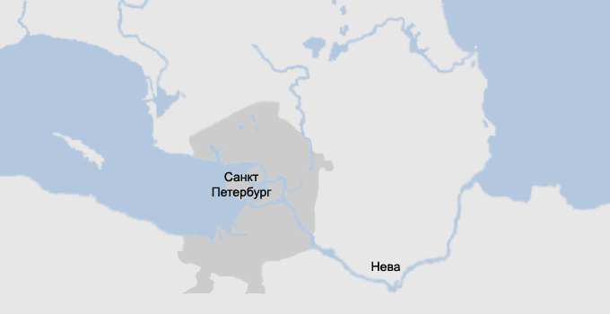 map showing Neva River in St. Petersburg